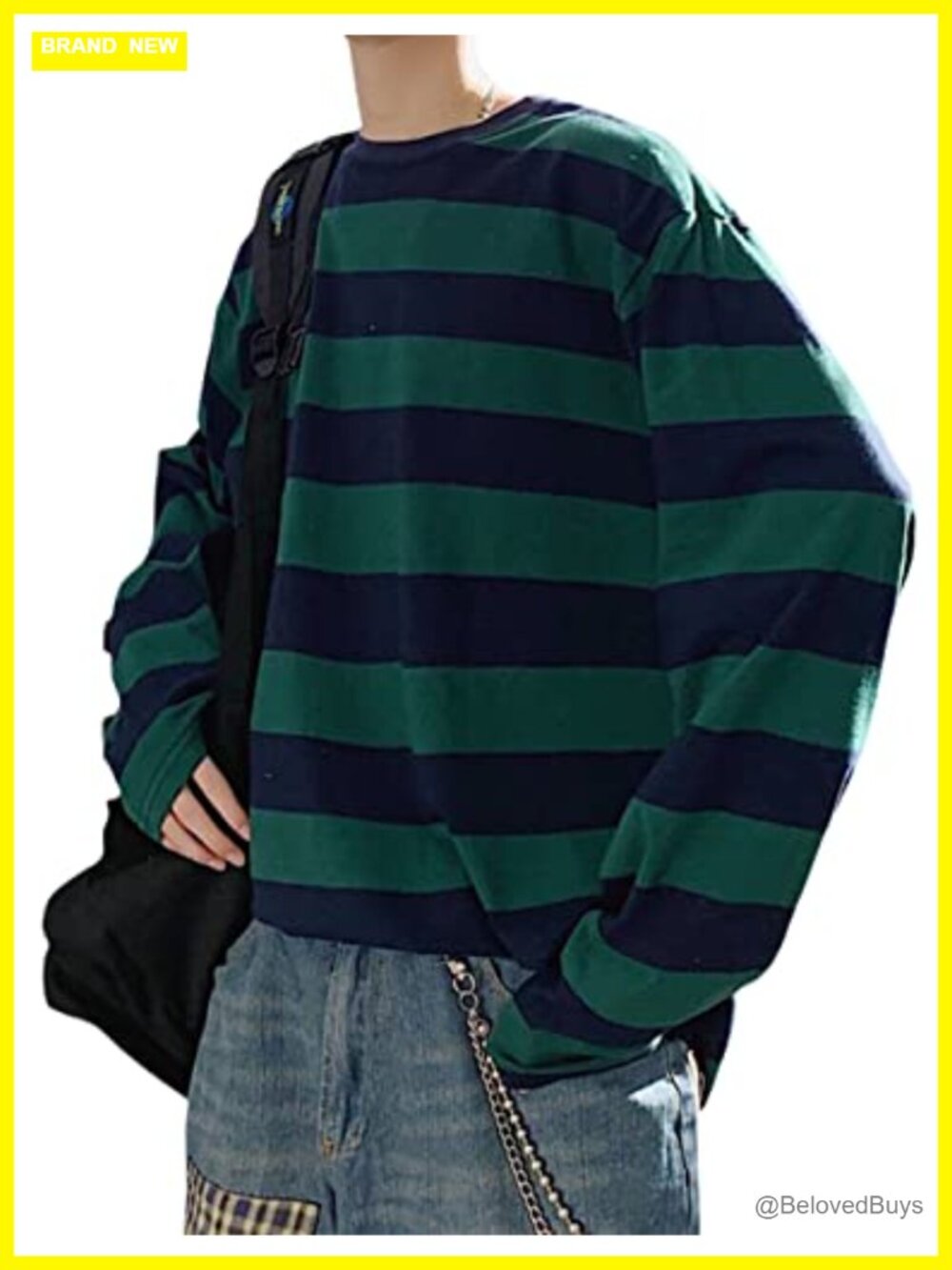 Womens Oversized Striped Crewneck Pullover Shirt Long Sleeve Casual Top